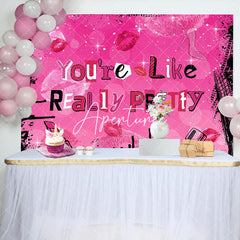 Aperturee - Hot Pink Black Graffiti Lips Happy Birthday Backdrop