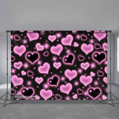 Aperturee - Hot Pink Black Heart Simple Valentine Backdrop