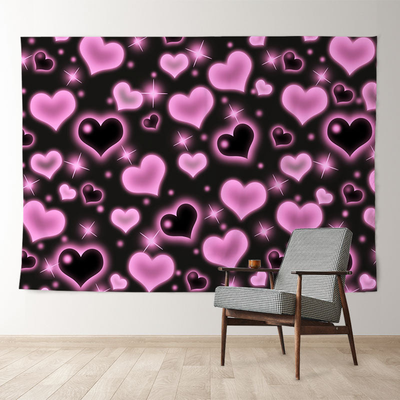 Aperturee - Hot Pink Black Heart Simple Valentine Backdrop