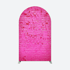 Aperturee - Hot Pink Retro Brick Wall Arch Backdrop For Birthday