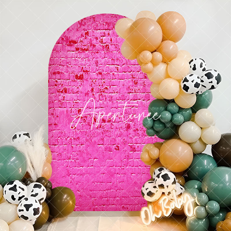 Aperturee - Hot Pink Retro Brick Wall Arch Backdrop For Birthday