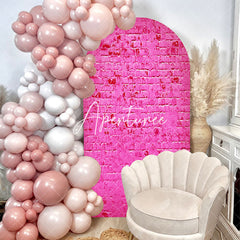 Aperturee - Hot Pink Retro Brick Wall Arch Backdrop For Birthday