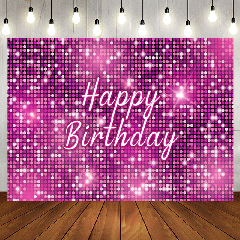 Aperturee - Hot Pink Sequins Sparkle Happy Birthday Backdrop