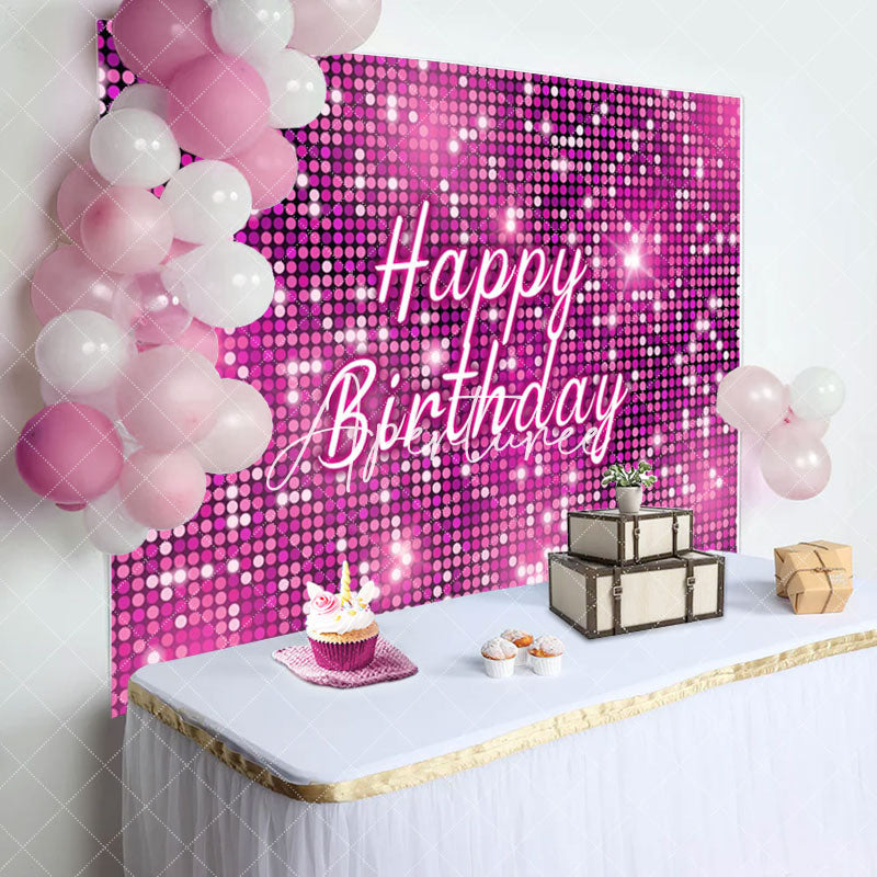 Aperturee - Hot Pink Sequins Sparkle Happy Birthday Backdrop