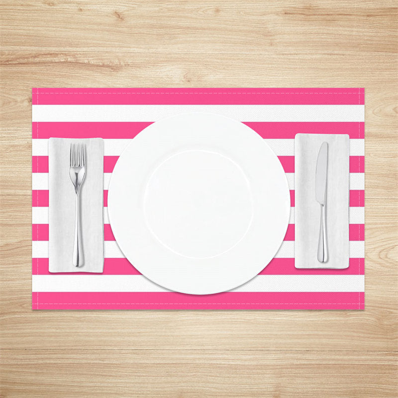 Aperturee - Hot Pink White Horizontal Stripe Set Of 4 Placemats