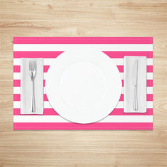 Aperturee - Hot Pink White Horizontal Stripe Set Of 4 Placemats