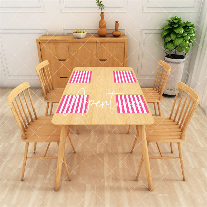 Aperturee - Hot Pink White Horizontal Stripe Set Of 4 Placemats