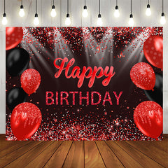 Aperturee - Hot Red And Black Ribbion Balloons Birthday Backdrop