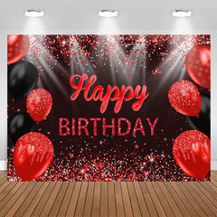 Aperturee - Hot Red And Black Ribbion Balloons Birthday Backdrop