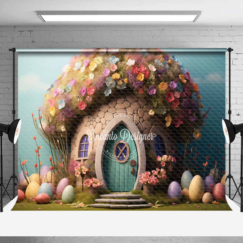 Aperturee - House Floral Eggs Easter Backdrop For Photograph