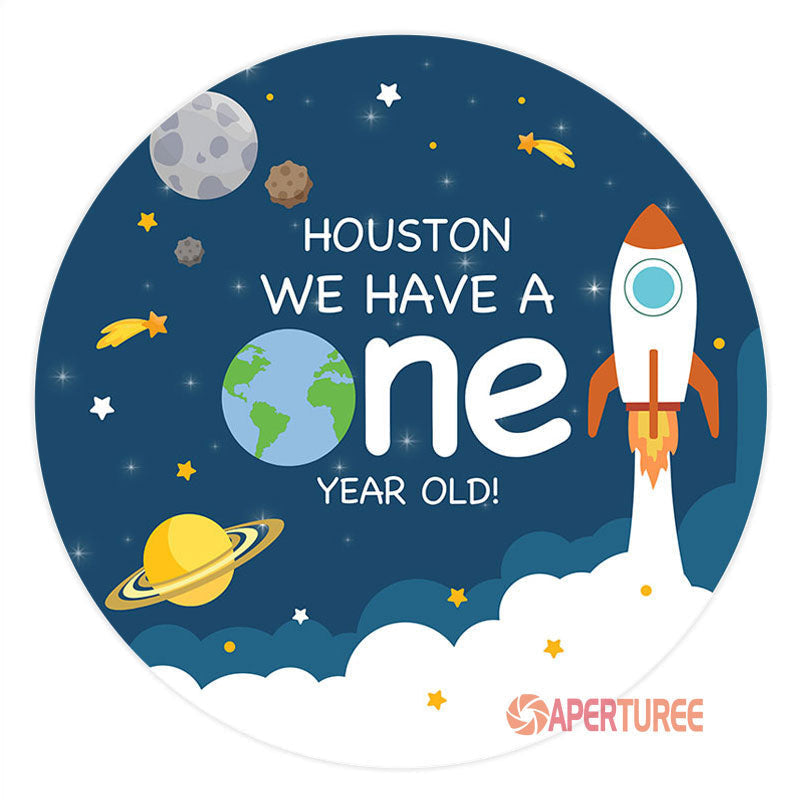 Aperturee - Houston Space Circle Happy 1St Birthday Backdrop