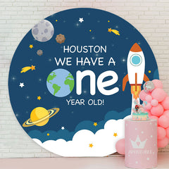 Aperturee - Houston Space Circle Happy 1St Birthday Backdrop