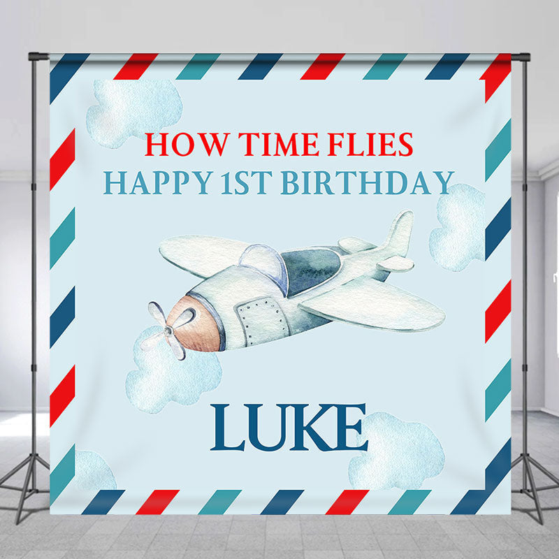 Aperturee - How Time Flies Airplane 1st Custom Birthday Backdrop