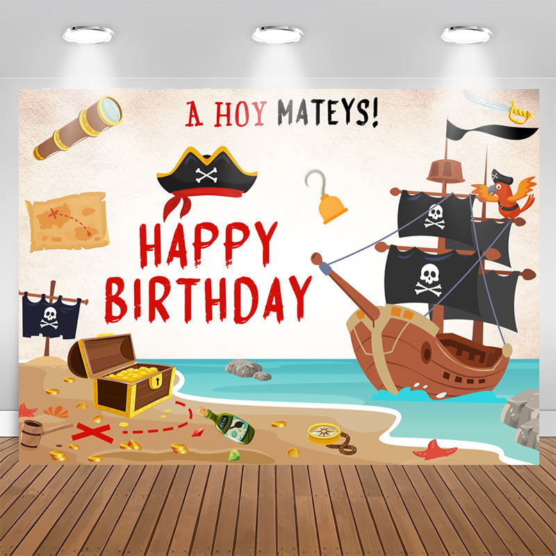 Aperturee - Hoy Mateys Pirate Parrot Treasure Birthday Backdrop