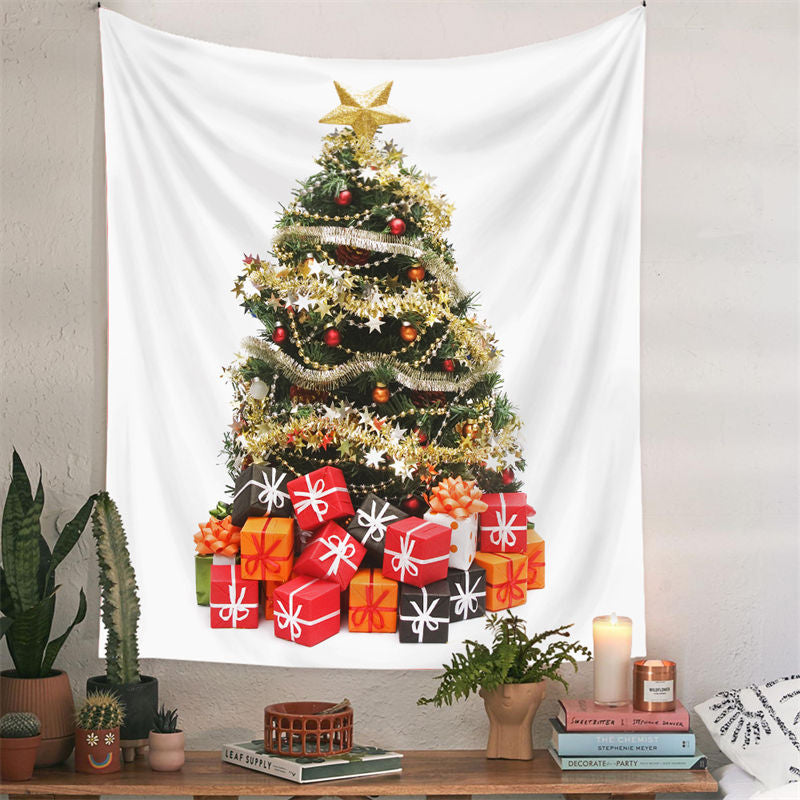 Aperturee - Huge Glitter Tree With Gifts Christmas Wall Tapestry