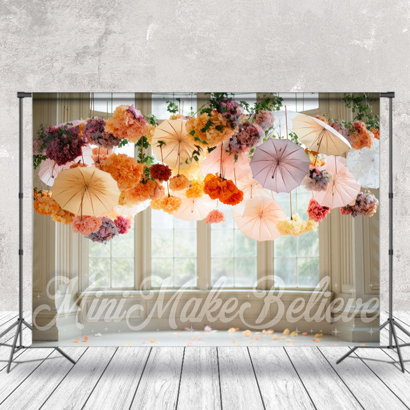 Aperturee - Huge Window Colored Hanging Umbrella Floral Backdrop