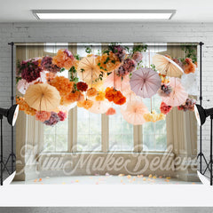 Aperturee - Huge Window Colored Hanging Umbrella Floral Backdrop