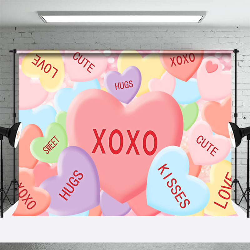 Aperturee - Hugs Kisses Colored Heart Valentines Day Backdrop