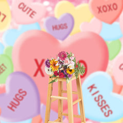 Aperturee - Hugs Kisses Colored Heart Valentines Day Backdrop