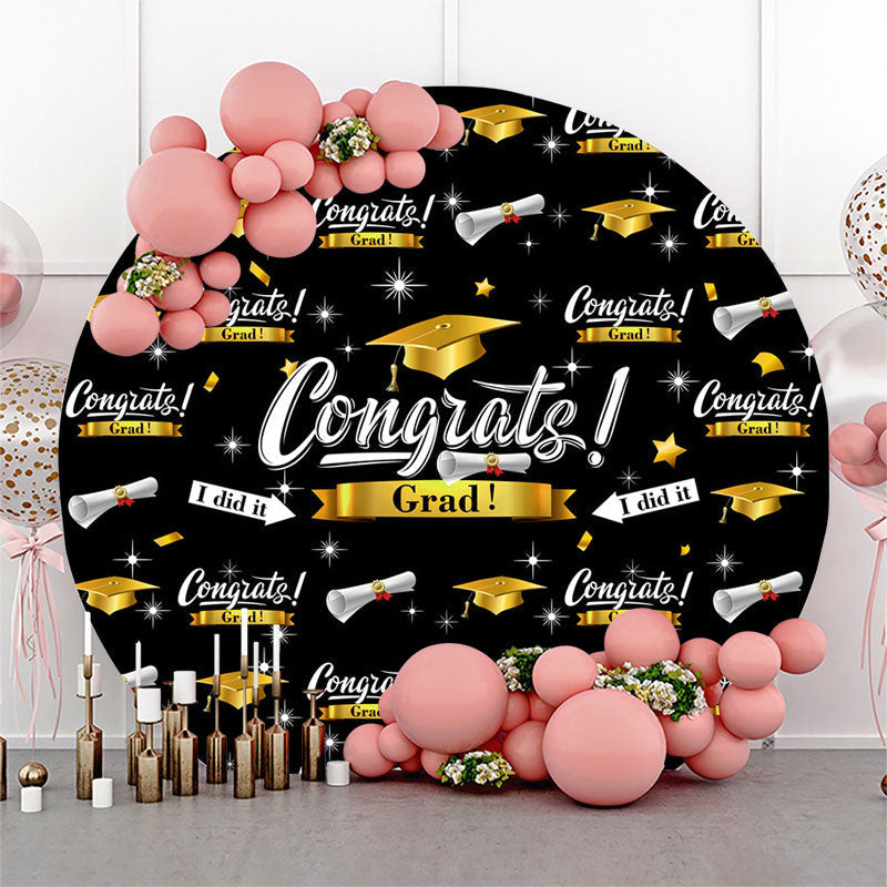 Aperturee I Did It Black Gold Congrats Grad Round Backdrop