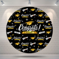 Aperturee I Did It Black Gold Congrats Grad Round Backdrop