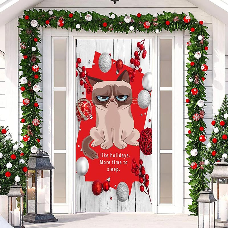 Aperturee - I Like Holidays Cat Wood Christmas Balls Door Cover