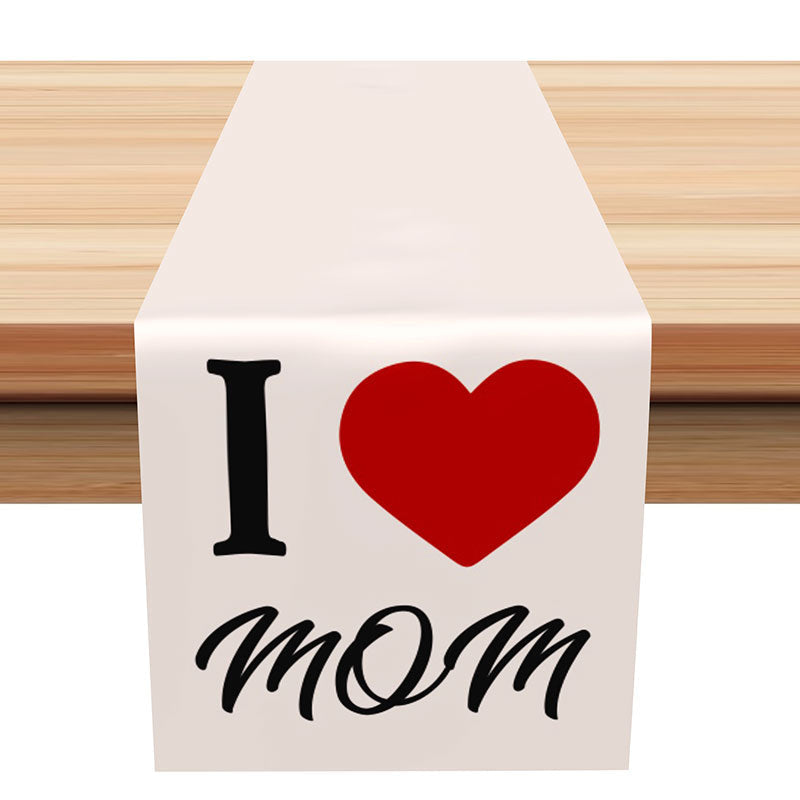 Aperturee - I Love Mom Light Grey Happy Mothers Day Table Runner