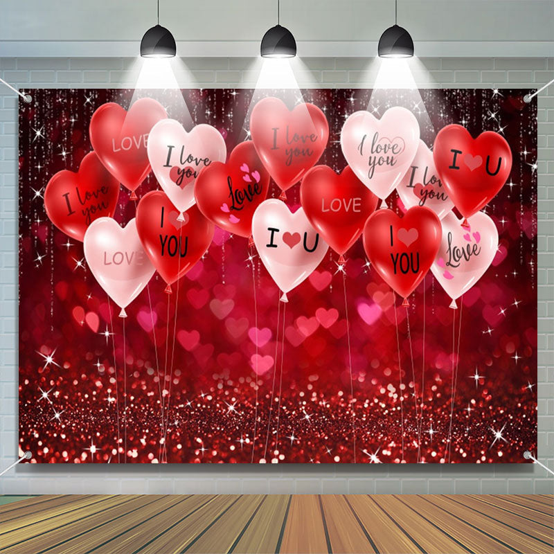 Aperturee - I Love You Heart Balloon Sparkling Bokeh Backdrop