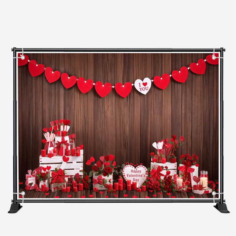 Aperturee - I Love You Wooden Red Hearts Valentines Day Backdrop