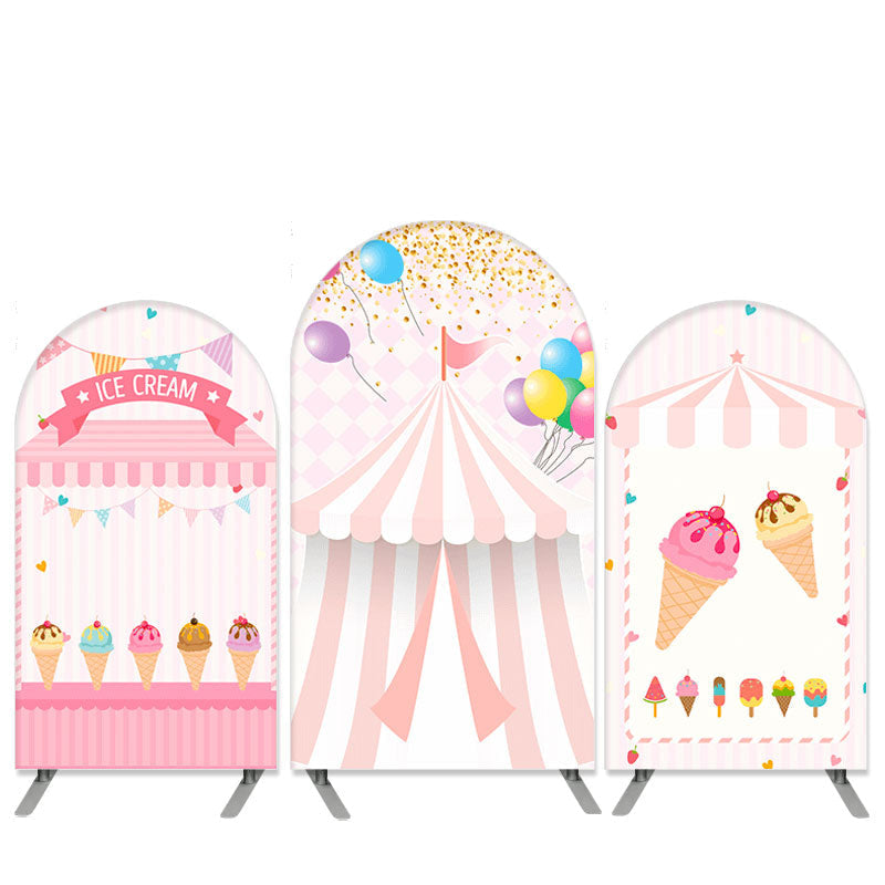 Aperturee Ice Cream Carnival Theme Pink Arch Backdrop Kit for Birthday