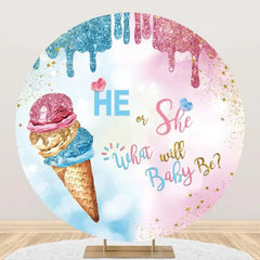 Aperturee - Ice Cream He Or She Bokeh Round Baby Shower Backdrop