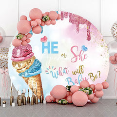 Aperturee - Ice Cream He Or She Bokeh Round Baby Shower Backdrop