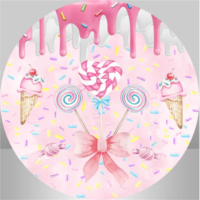 Aperturee Ice Cream Lollipop Pink Round Birthday Backdrop Kit