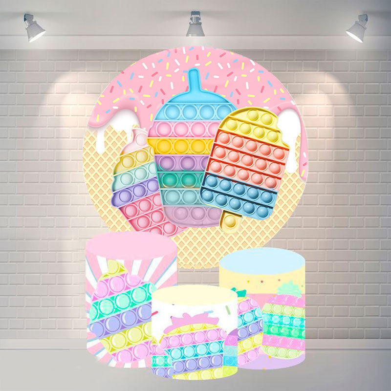 Aperturee Ice Cream Pop It Theme Circle Happy Birthday Backdrop