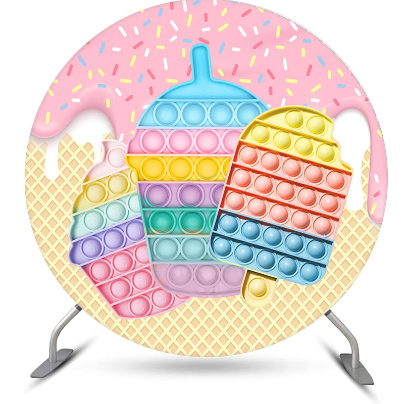 Aperturee - Ice Cream Pop It Theme Circle Happy Birthday Backdrop