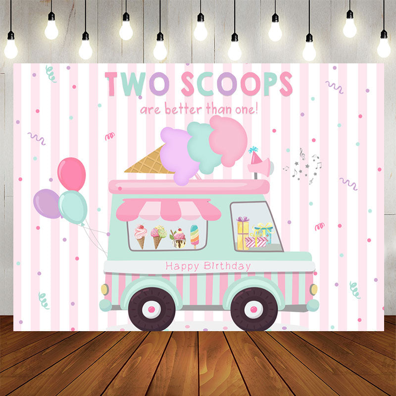 Aperturee - Ice Cream Theme Truck Birthday Party Backdrop Girls