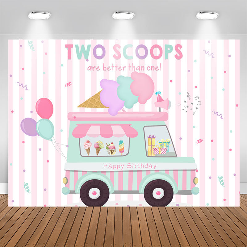 Aperturee - Ice Cream Theme Truck Birthday Party Backdrop Girls