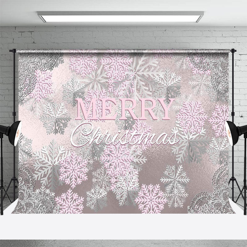 Aperturee - Ice Surface Pink Sliver Snowflake Christmas Backdrop