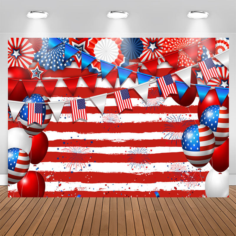 Aperturee - Independence Day Flag Stars Balloons Stripes Backdrop