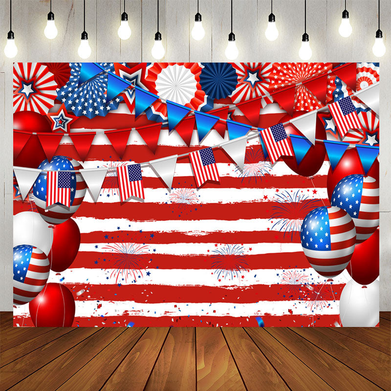 Aperturee - Independence Day Flag Stars Balloons Stripes Backdrop