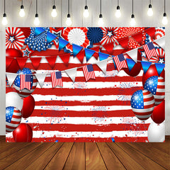 Aperturee - Independence Day Flag Stars Balloons Stripes Backdrop