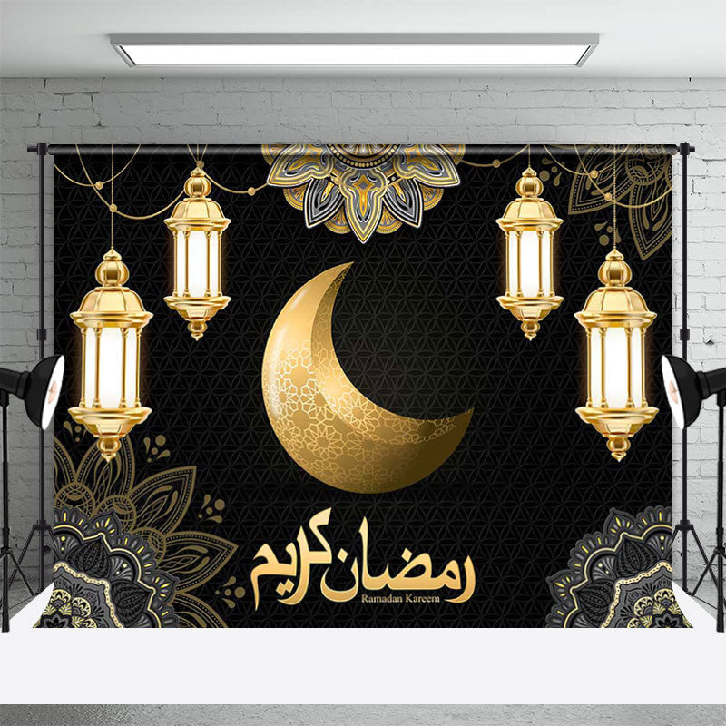 Aperturee - India Eid Mubarak Golden Moon Light Black Backdrop