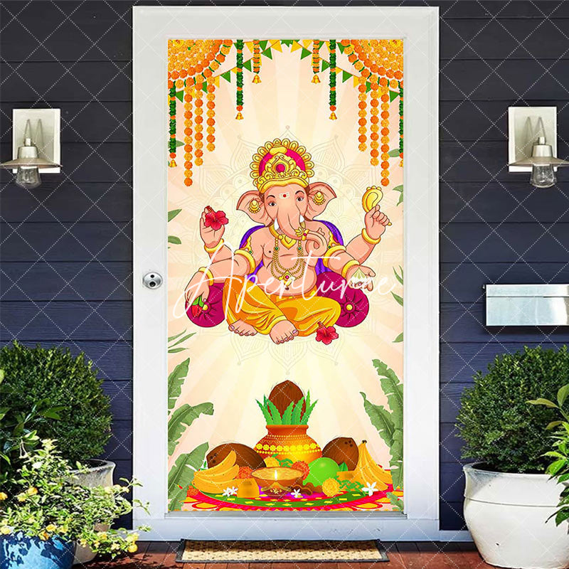 Aperturee - Indian Greeny Ganesha Murti Pooja Festival Door Cover