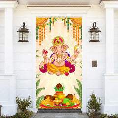 Aperturee - Indian Greeny Ganesha Murti Pooja Festival Door Cover