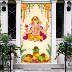 Aperturee - Indian Greeny Ganesha Murti Pooja Festival Door Cover