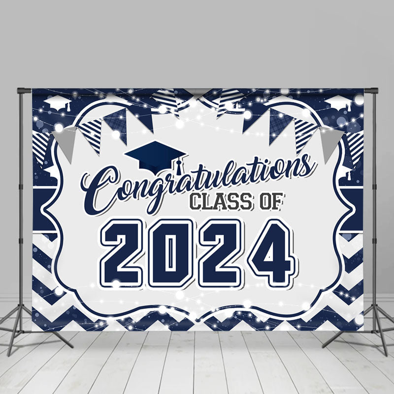 Aperturee - Indigo White Stripe Bokeh 2024 Grad Photo Booth Backdrop