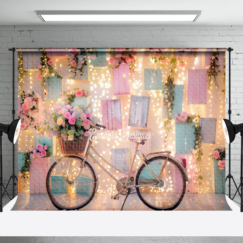 Aperturee - Indoor Light Sparkle Bike Floral Cake Smash Backdrop