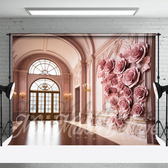 Aperturee - Indoor Pink Flowers Corridor Photography Backdrop