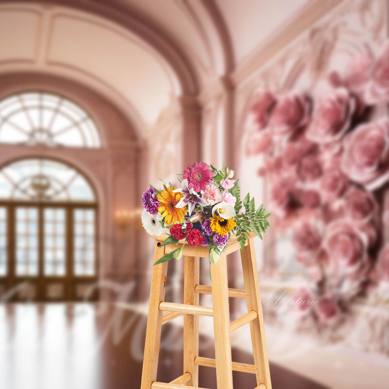 Aperturee - Indoor Pink Flowers Corridor Photography Backdrop