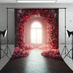 Aperturee - Indoor Room Arch Pink Floral Window Photo Backdrop